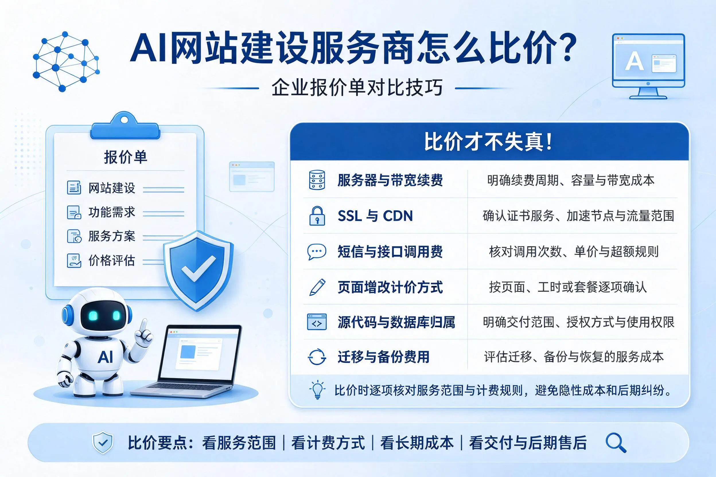 AI网站建设服务商怎么比价？自贡企业报价单对比技巧