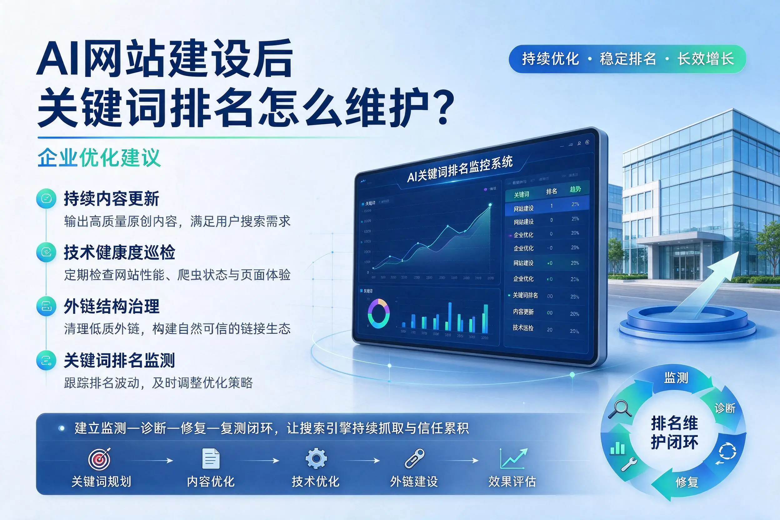AI网站建设后关键词排名怎么维护？自贡企业优化建议